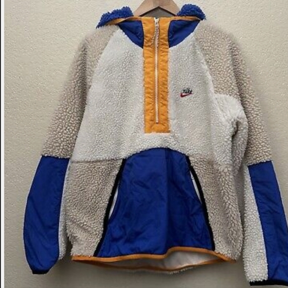 Nike Heritage Deep Pile Hoodie Oatmeal 1/2 Zip Pullover Large - Picture 1 of 3